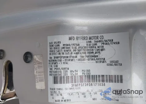 2003 Ford Focus Zx5/Zx5 Base z USA, uszkodzony, nr VIN 3FAFP37393R171038